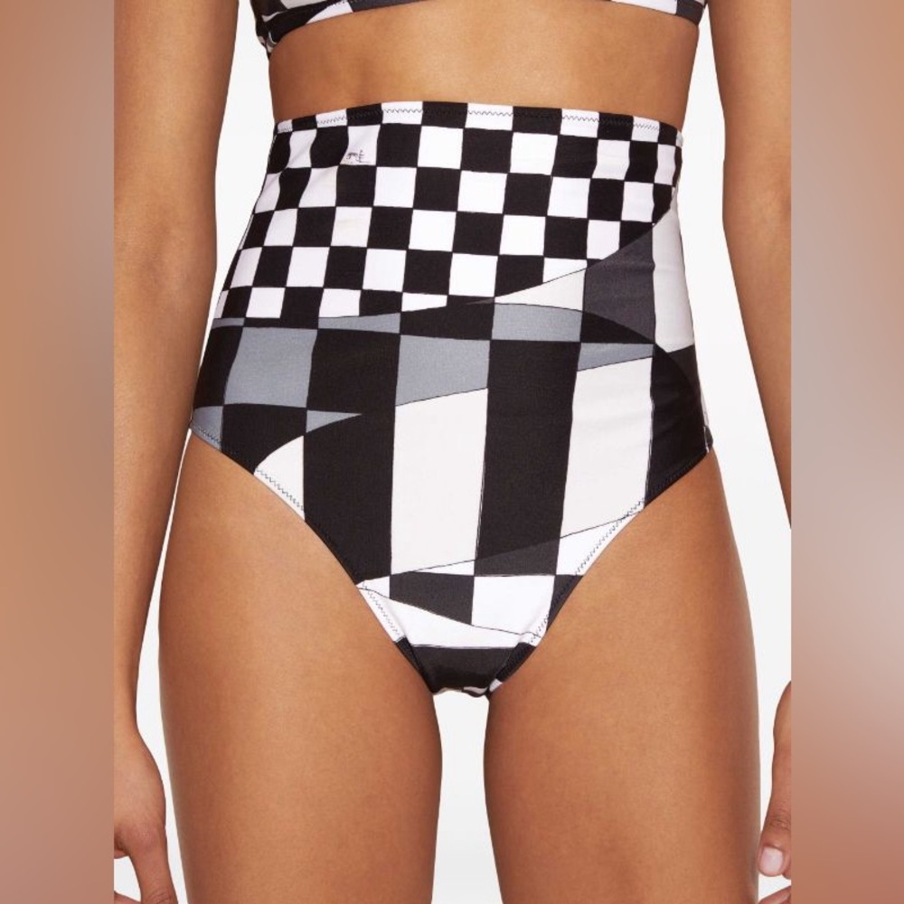 ISO Emilio Pucci Giardino high waist check bikini bottoms in black/white